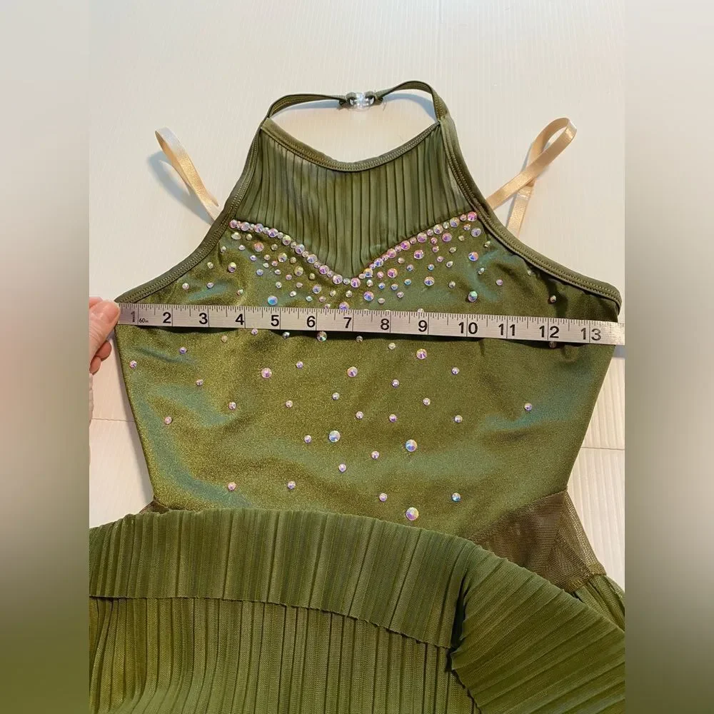 Competition Custom made solo dance costume olive green pleated lyrical dress SA